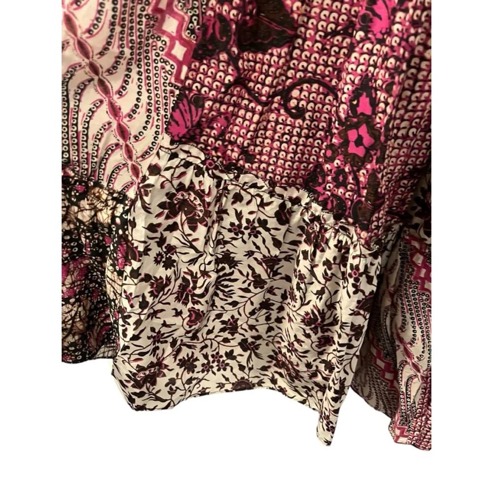 Ulla Johnson Naaila Silk Midi Dress Size 4 Batik Patchwork Keyhole Cutout Pink - Picture 5 of 5